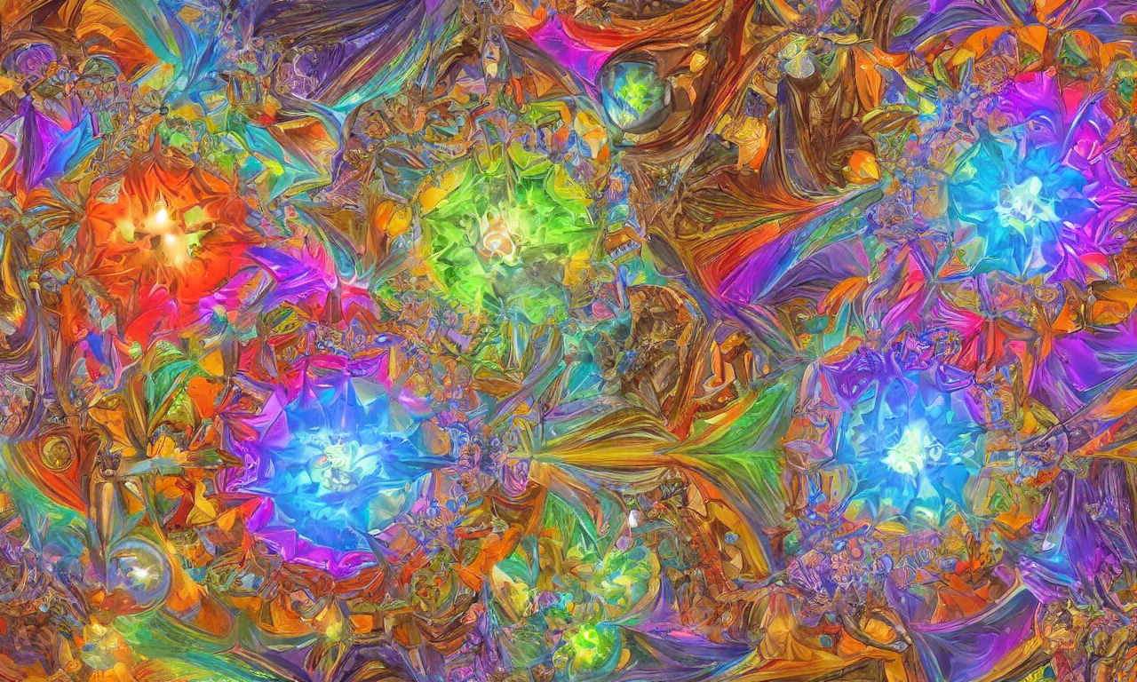 Image similar to voronoi engine laboratory 3 d volume kaleidoscope mandala fractal chakra digital multicolor stylized concept substance by artgerm, rossdraws, norman rockwell, magali villeneuve, gil elvgren, alberto vargas, earl moran, enoch bolles radiating a glowing aura global illumination ray tracing hdr