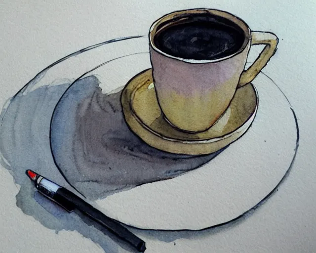 Prompt: a coffee shop smooth light color watercolor pen by dziuba evgeniya trending on artstation