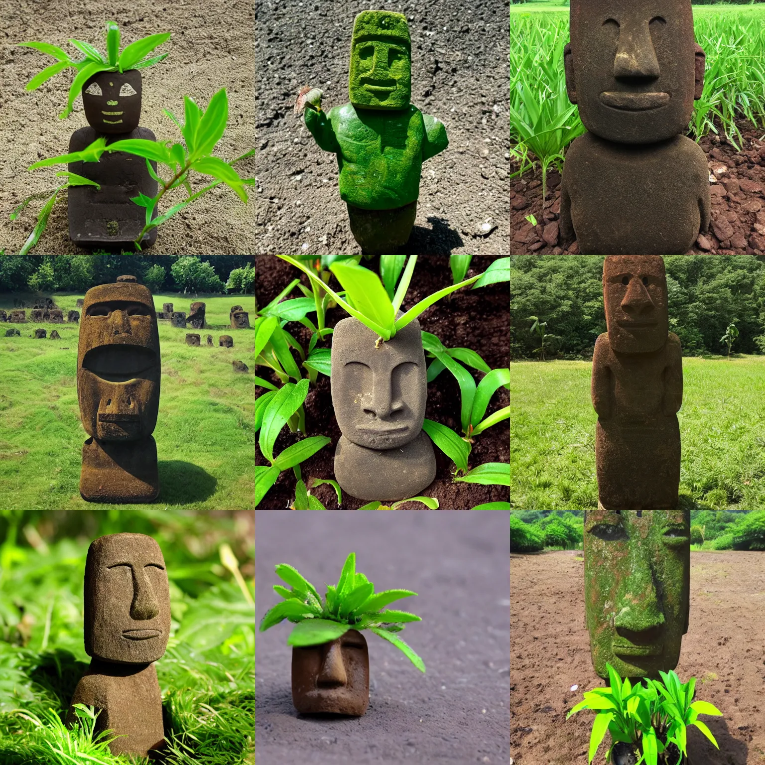 Prompt: happy moai seedling