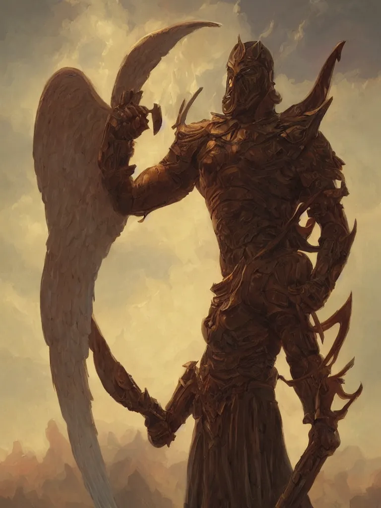 Prompt: archangel!!!!! angel!!!!! Lucifer!!!!!!, warrior, Neoclassicism style, hazy, character design, portrait, by Noah Bradley, by Simon Stålenhag