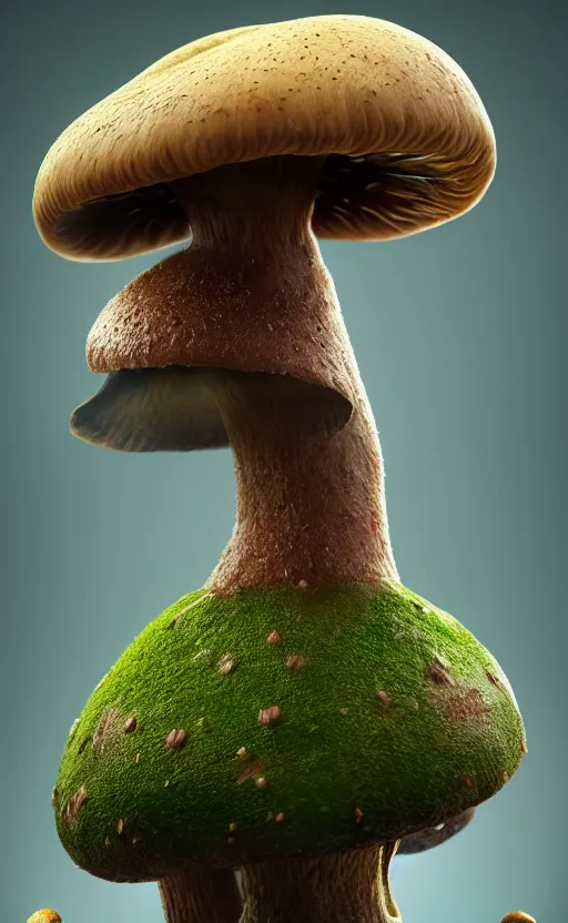 Image similar to a humanoid mushroom creature, plant filaments, humanoid shape, full body, photorealistic, 4 k, octane render, cinematic lighting, artistic photography, insanely detailed and intricate