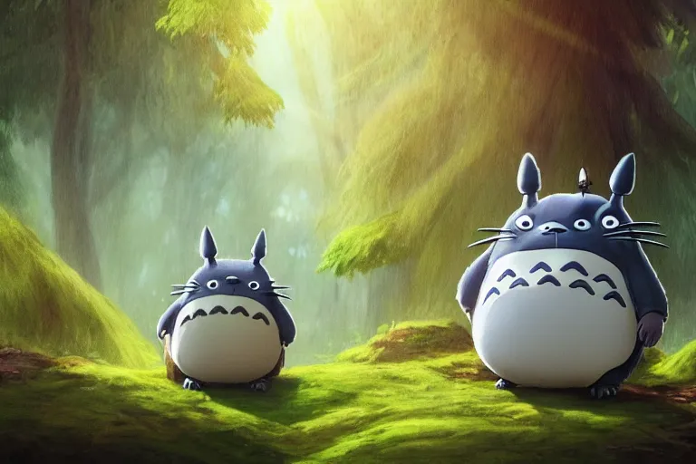 Image similar to Totoro sitting in a forest, fantasy, pixar, animated movie, high detail, god rays, Trending on artstation, artstationHD, artstationHQ