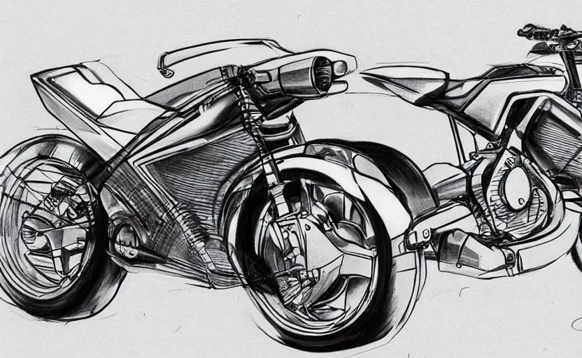 Prompt: 1 9 8 0 s yamaha motorcycle concept, sketch, art,