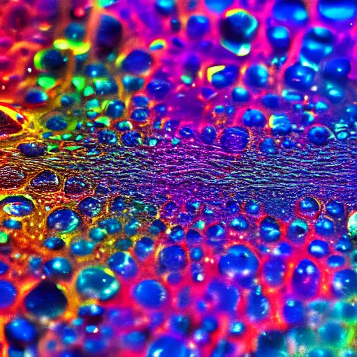 Prompt: 8k macro photo of water, prismatic, psychedelic, realistic, detailed, light diffusion