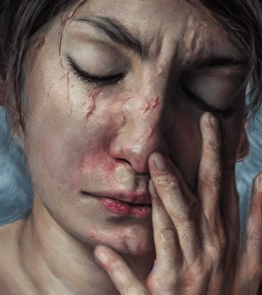 Image similar to high quality high detail painting by alberto mielgo and jaime jones, crying woman, cinematic, hd