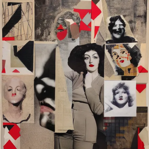 Prompt: a paper collage of a femal frontal portrait, kurt schwitters, richard hamilton, joe webb, chambliss giobbi, lynn skordal, derek gores, barbara kruger, jacques villegle.