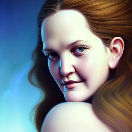 Image similar to beautiful digital portrait painting of drew barrymore as a marshmallow, symmetry! chocolate and graham cracker background, by charlie bowater, ross tran, artgerm, and makoto shinkai, detailed, inked, western comic book art