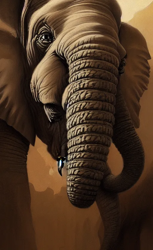 Prompt: a portrait of an elephant man, concept art, deep focus, intricate, highly detailed, digital painting, artstation, matte, sharp focus, illustration, art by greg rutkowski and alphonse mucha