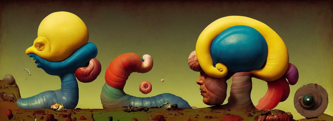 Prompt: surreal colorful single! clay snail spiral head portrait concept art anatomy, action pose, very coherent and colorful high contrast masterpiece by norman rockwell franz sedlacek hieronymus bosch dean ellis simon stalenhag rene magritte gediminas pranckevicius, dark shadows, sunny day, hard lighting, reference sheet white! background