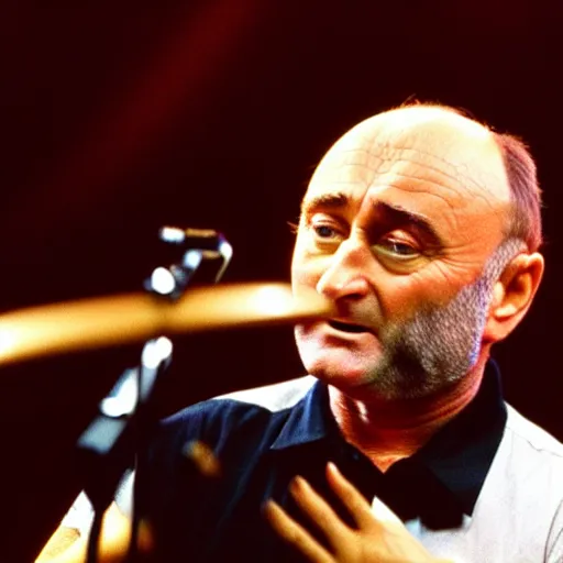 Image similar to !dream a beautiful photo of Phil Collins as a Muppet, playing drums,