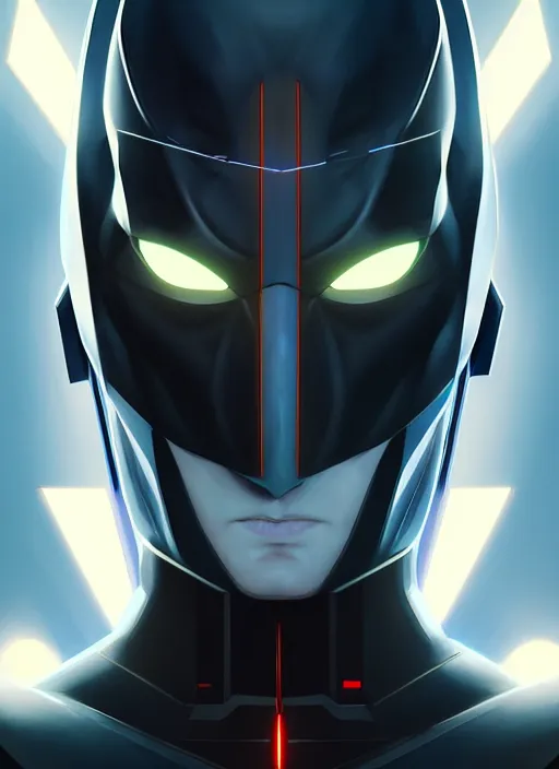 Image similar to symmetry!! portrait of batman beyond, sci - fi, tech wear, glowing lights!! intricate, elegant, highly detailed, digital painting, artstation, concept art, smooth, sharp focus, illustration, art by artgerm and greg rutkowski and alphonse mucha