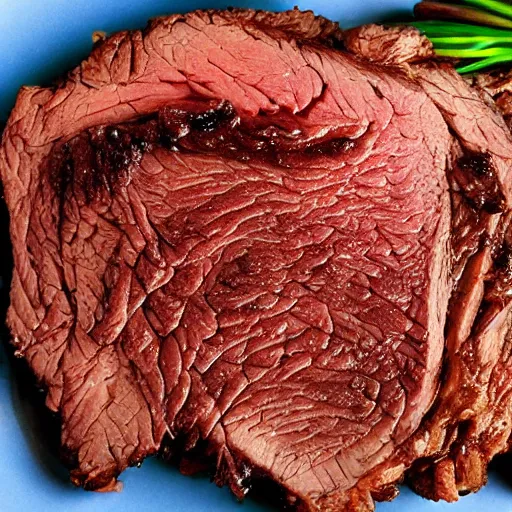 Prompt: chuck roast norris, food photo of chuck norris face on chuck roast