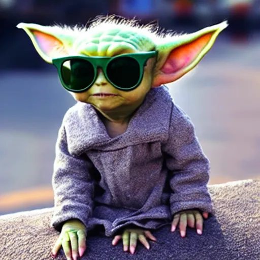 Prompt: baby yoda wearing sunglasses