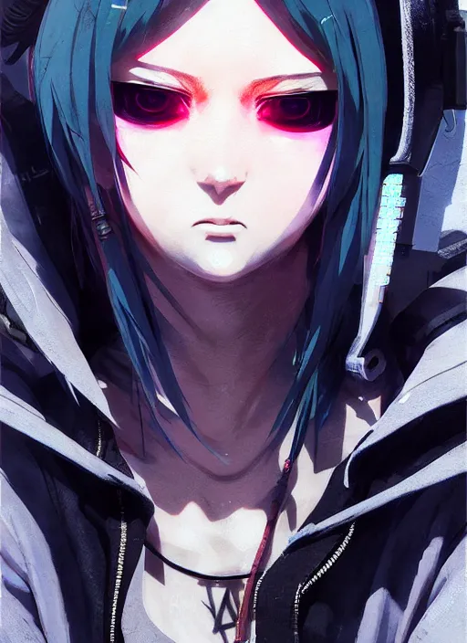 Image similar to cyberpunk anime girl in hoodie, 3 / 4 shot, street night, grafity, realistic face, beautiful face, grafity, arcane, action, tokyo street, detail, good face, pose model, concept art, in style of yoji shinkawa, pan ren wei, col price, atey ghailan, by greg rutkowski, aesthetic