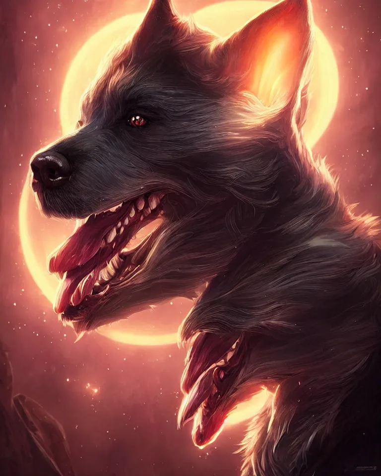 Prompt: beautiful cinematic fantasy poster, cartoon dog. beautiful glowing galaxy eyes, hybrid from The Elden Ring and art direction by Darius Zawadzki ;by artgerm; wayne reynolds art station; cinematic quality character render; low angle; ultra high quality model; production quality cinema model