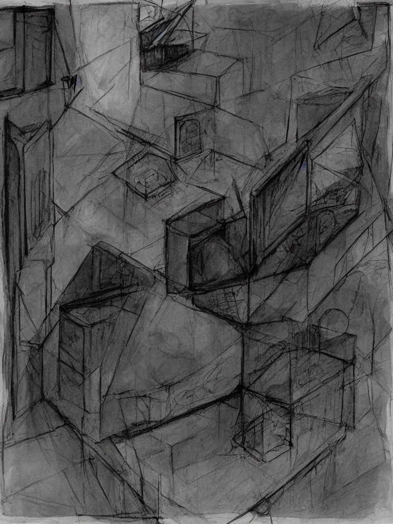 Image similar to derealization in the dark concept art, blunt borders, rule of thirds