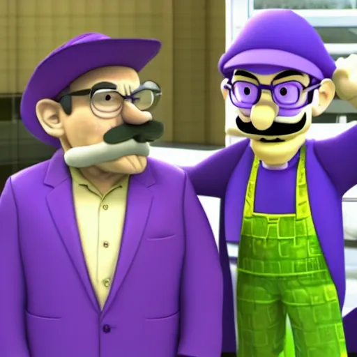 Prompt: waluigi as walter white in breaking bad, drug - war with wario - pinkman