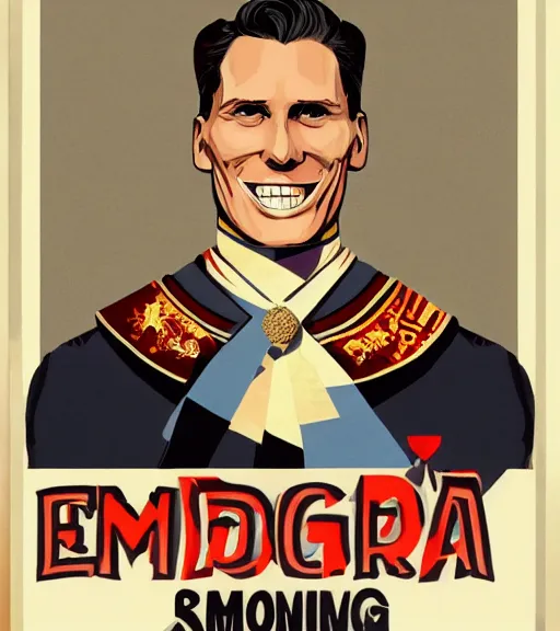 Prompt: propaganda poster smiling jerma as king of england, 8 k, trending on artstation