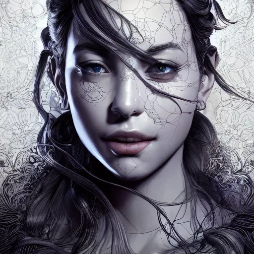 Image similar to the face of an absurdly beautiful, graceful, elegant, sophisticated woman made of blueberries and blackberries, an ultrafine hyperdetailed illustration by kim jung gi, irakli nadar, intricate linework, bright colors, octopath traveler, final fantasy, unreal engine 5 highly rendered, global illumination, radiant light, detailed and intricate environment