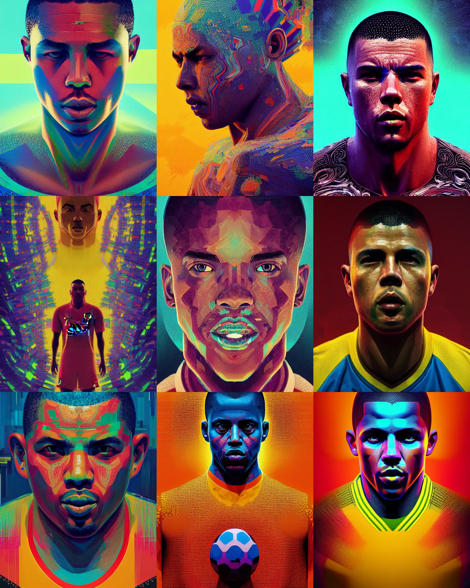 Prompt: brazilian ronaldo. intricate abstract. intricate artwork. by tooth wu, wlop, beeple, dan mumford. octane render, trending on artstation, greg rutkowski very coherent symmetrical artwork. cinematic, hyper realism, high detail, octane render, 8 k, iridescent accents