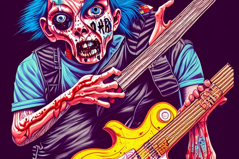 Image similar to a zombie 1 9 8 0 s punk playing guitar, tristan eaton, victo ngai, artgerm, rhads, ross draws