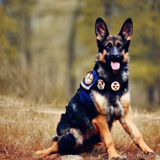 Image similar to a humanoid german shepherd posing as a eagle scout. pinterest, 4 k.