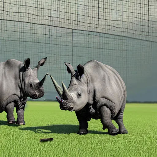 Image similar to rhinoceros playing badminton, photorealistic, detailed