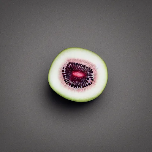 Image similar to centered hyper-realistic single piece of fruit, gray background