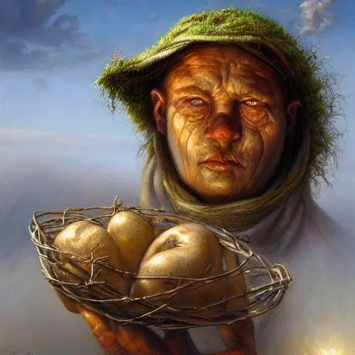 Prompt: The potatoes eaters, by Tomasz Alen Kopera, masterpiece, trending on artstation