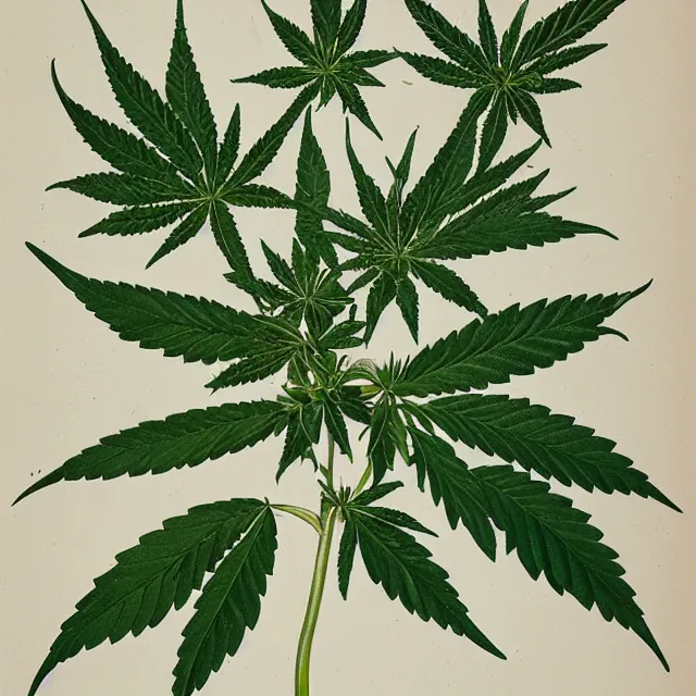 Image similar to botanical illustration of cannabis, botanical illustration