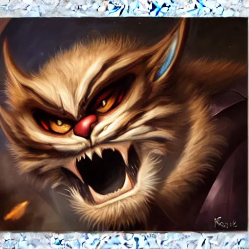 Image similar to a painting of rengar from league of legends