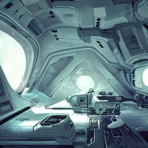 Image similar to inside cyborg spaceship by Stephan Martiniere, masterpiece , volumetric light