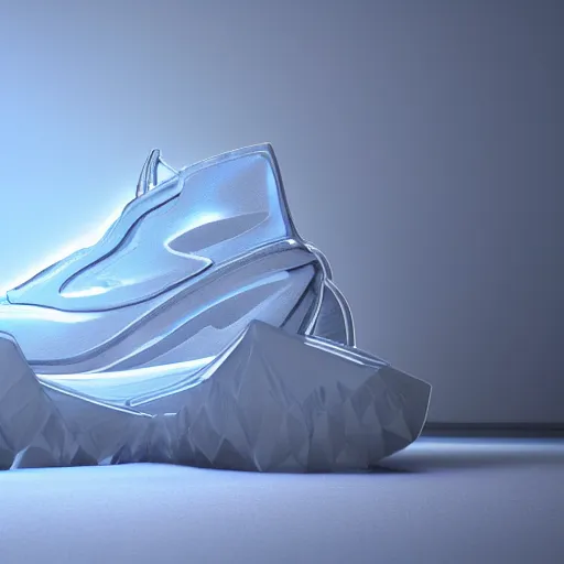 Prompt: 3d render of an ice sneaker in a room, ice, freezing, coherent, symmetrical, cinematic, hyper realism, high detail, octane render, unreal engine, 8k, Vibrant colors, Smooth gradients, High contrast, trending on artstation