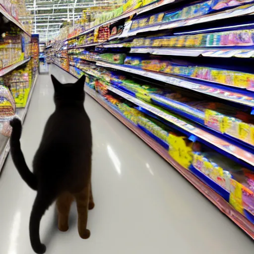 Prompt: a cat shopping for groceries in walmart, 8 k resolution