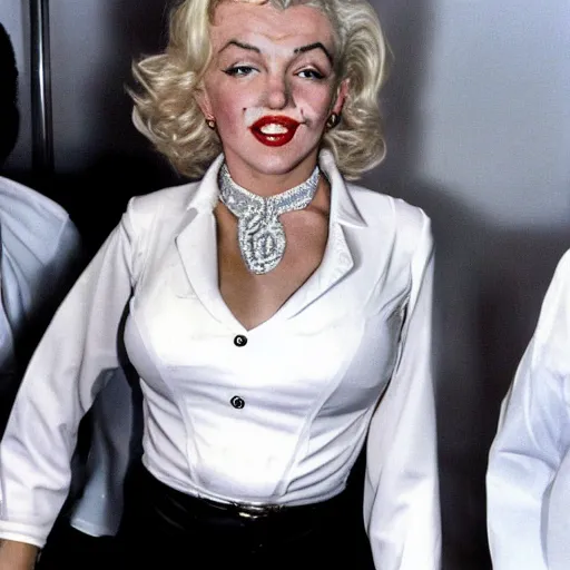 Image similar to a cheap point and shoot camera photography of marilyn monroe as a flight attendent in 1998