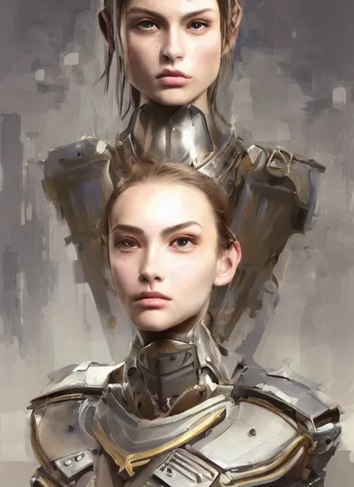 Image similar to a professional painting of a beautiful young female, clothed in military armor, olive skin, long dark hair, beautiful bone structure, symmetrical facial features, intricate, elegant, digital painting, concept art, smooth, sharp focus, illustration, from Metal Gear, by Ruan Jia and Mandy Jurgens and Artgerm and William-Adolphe Bouguerea