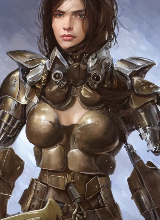 Image similar to a professionally painted portrait of an attractive young girl, partially clothed in battle armor, olive skin, long dark hair, beautiful bone structure, symmetrical facial features, intricate, elegant, digital painting, concept art, smooth, sharp focus, finely detailed, beautifully framed, from Metal Gear, in the style of Artgerm and Greg Rutkowski and William-Adolphe Bouguerea