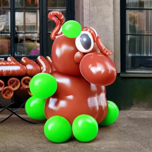 Prompt: balloon animals made of sausages, photorealistic