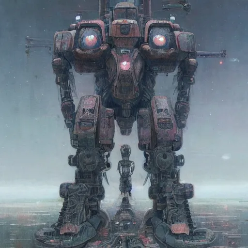 Prompt: detailed giant mech robot with head of anthropomorphic shiba inu, dark fantasy background, intricate, highly detailed, smooth, artstation, painted by wayne barlowe, greg rutkowski, zdislav beksinski, francis bacon