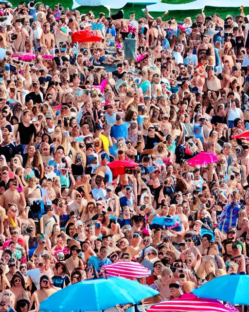 Prompt: a crowd of christina aguilera, beach