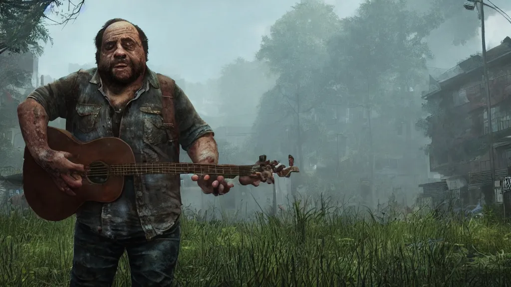 Image similar to danny devito bloater in the last of us, video game, screenshot, next gen graphics, ps 5, unreal engine, ray tracing