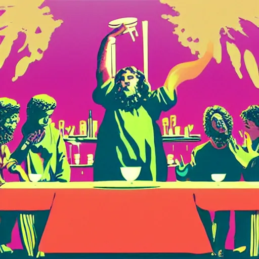 Prompt: vapourwave last supper