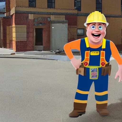 Image similar to bob the builder as a real life human person shot from cinematic