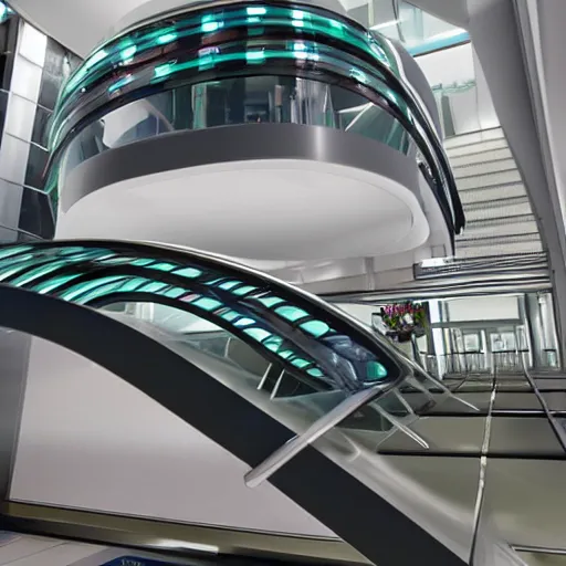 Image similar to futuristic escalater, realistic