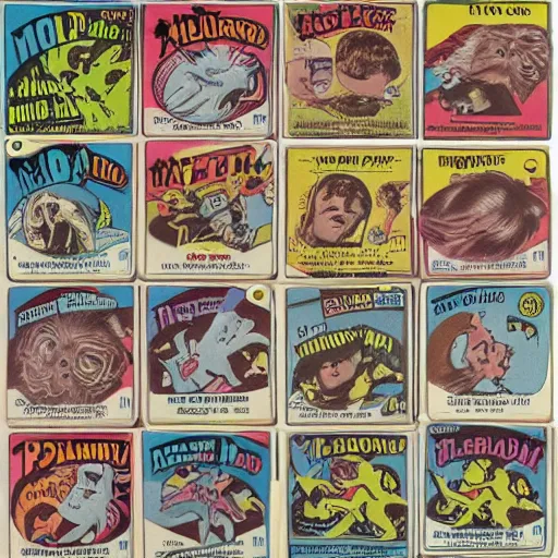 Image similar to movie monster bubble gum cards from the 5 0 s to the 7 0 s