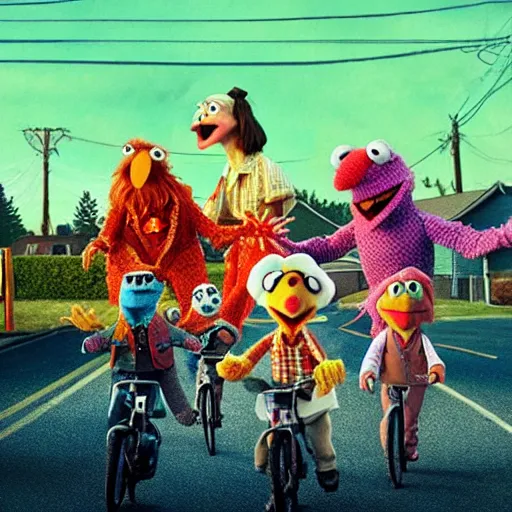 Prompt: the muppets in stranger things, movie poster trending