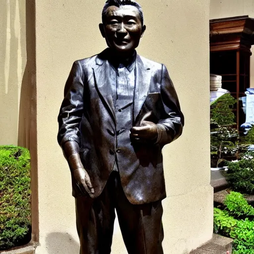 Prompt: old bronze statue of takeshi kitano