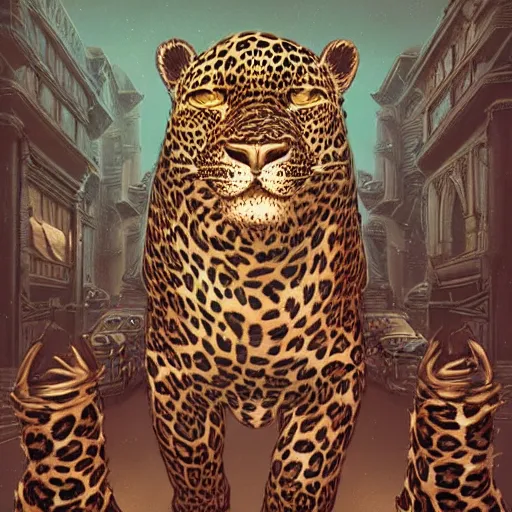 Image similar to Justice Leopard:: by beeple and James Gilleard and Justin Gerard :: ornate, dynamic, particulate, intricate, elegant, highly detailed, centered, artstation, smooth, sharp focus, octane render, 3