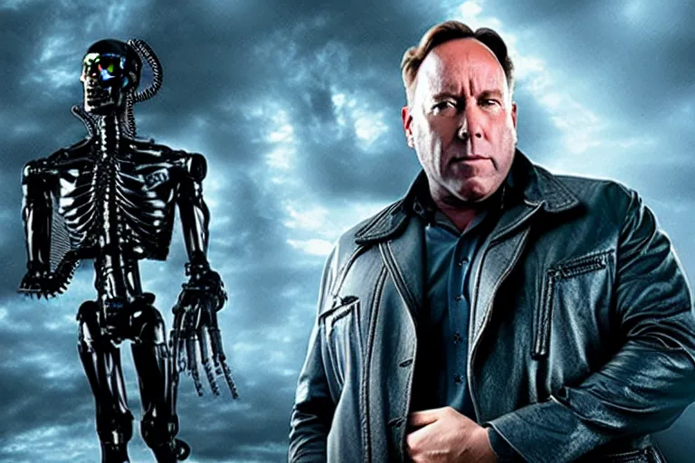 Image similar to VFX movie where Alex Jones plays the Terminator by James Cameron