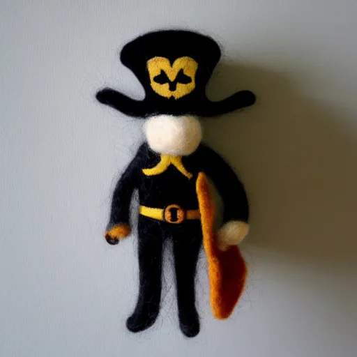 Prompt: a needle felted cartoon ish pirate, needle felting art.